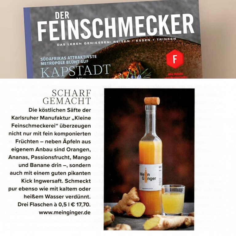 Unser „Mein Ginger“ wird vom Feinschmecker-Magazin im Rahmen einer Empfehlung gekrönt (Heft 3 März 2020) >> weitere Presseartikel